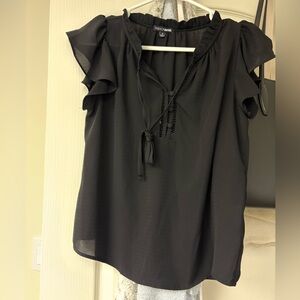 Fashion Nova Black Tie Front Ruffle Sleeve Blouse | Size Small